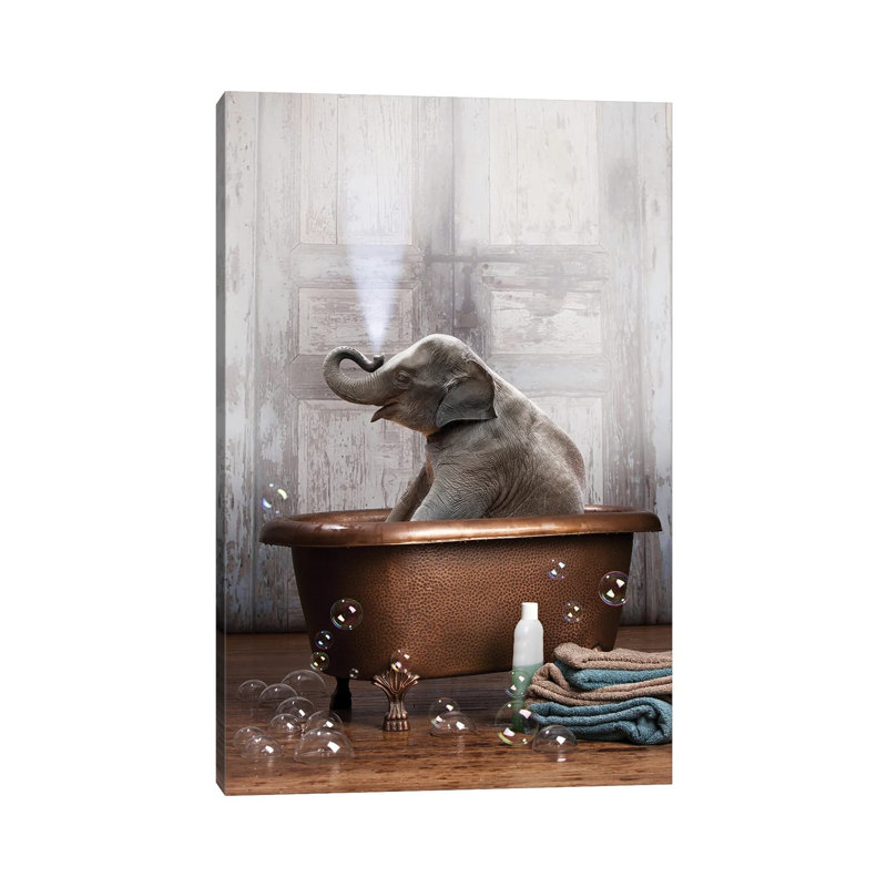 Elephant In The Tub by Domonique Brown - Wrapped Canvas Print, Wrapped Canvas, 20.32 cm H x 30.48 cm W