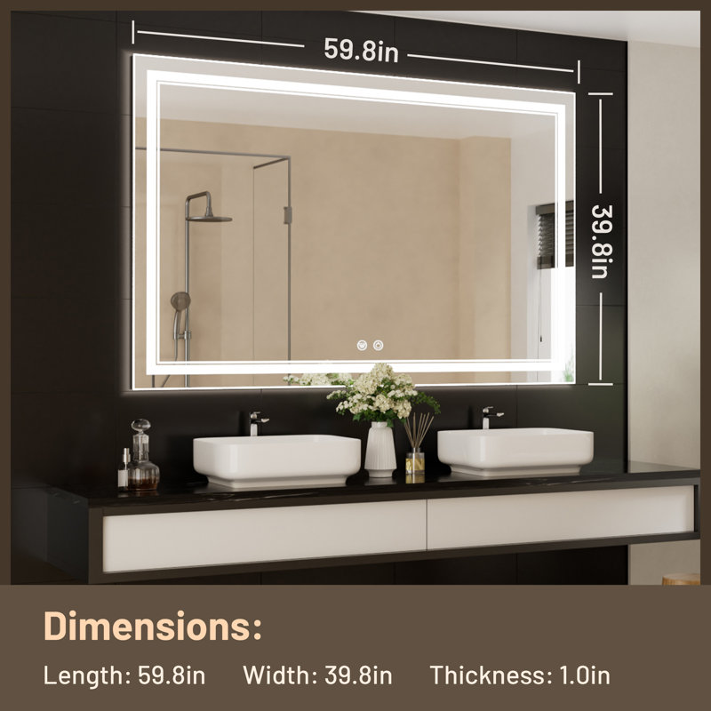 Kaelia Frameless LED Lighted Bathroom Vanity Mirror with Anti-fog & Brightness Adjustable, Memory Function Wall Mirror