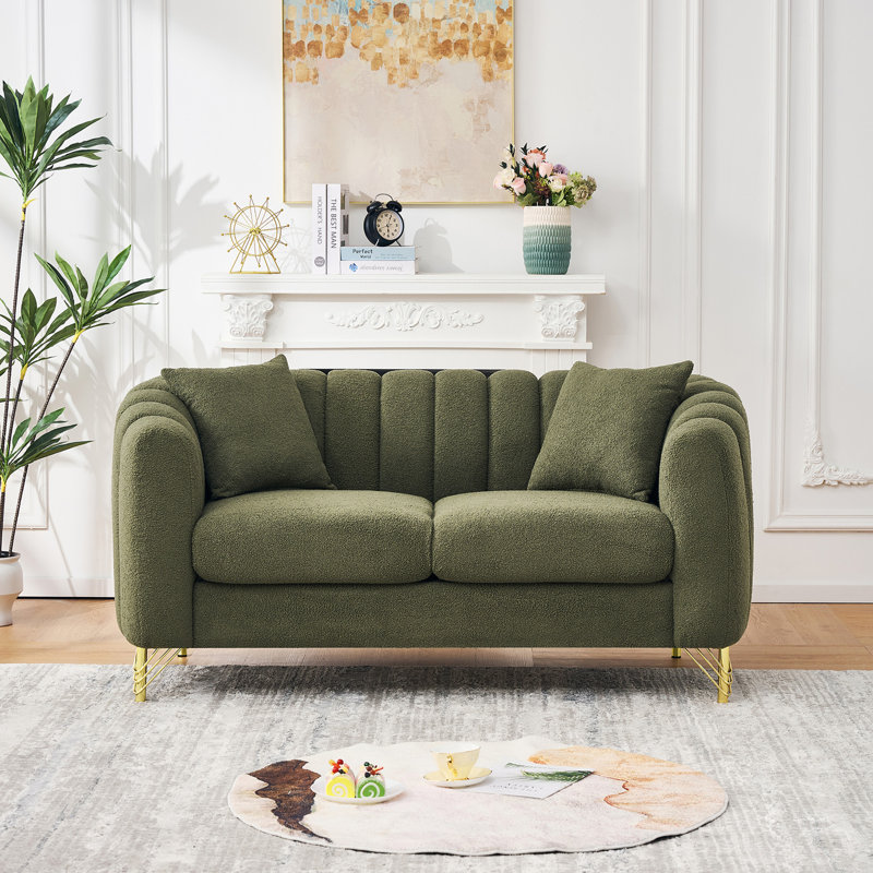 Canapé 61 po en chenille de 61 po, canapé profond de luxe à 2 places, canapé capitonné moderne, canapé à pieds en métal doré pour salon, chambre à coucher, appartement (vert)