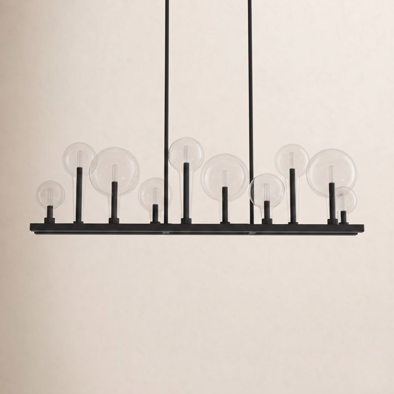 Lustre linéaire pour îlot de cuisine à 10 lumières Indira, Noir