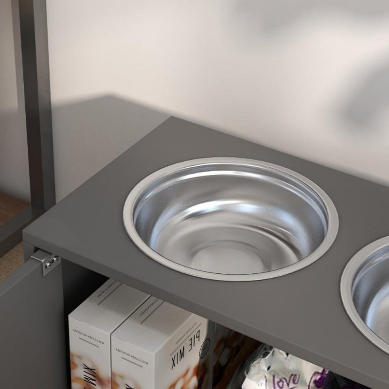 Bols surélevés pour chien avec armoire de rangement