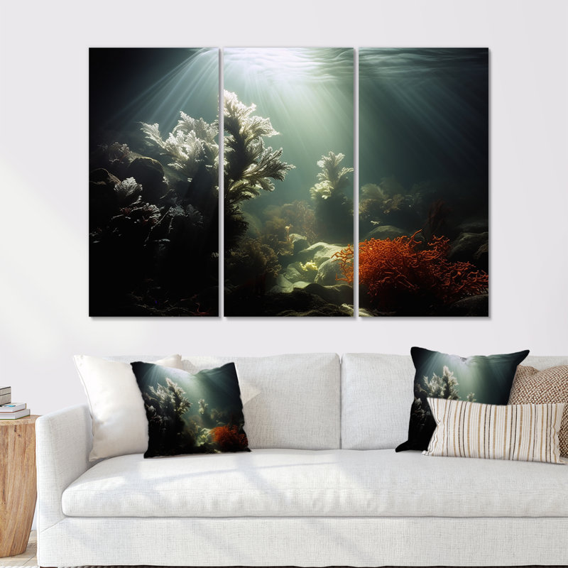Light to Underwater Silent Flow - Ensemble de décoration murale corail sous l'eau Coastal, H 32 po x l 48 po x P 1 po
