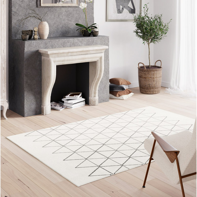 Cathryn Smooth low pile Cream/Grey Rug, Rectangle 160 x 230cm