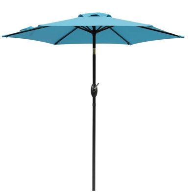 Parasol bleu de 2,3 m avec ventilation et toile, idéal pour la piscine, l'extérieur et le jardin. Ventilation inclinable par bouton-poussoir.