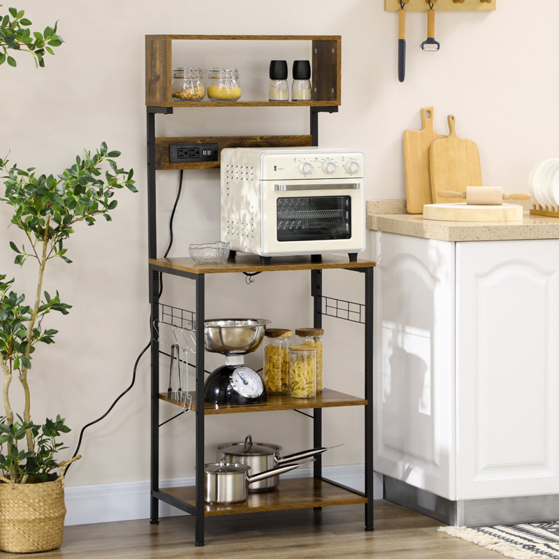 Rustic Brown Adjustable Kitchen Baker's Rack with Power Outlet