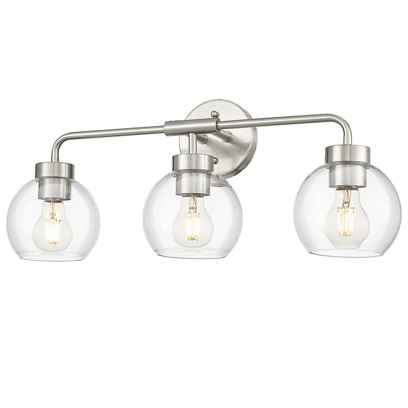 23 Inch 3-Light Farmhouse Vanity Light, Clear Glass Globe Shade, Brushed Nickel, 3 Lights , Brushed Nickel
