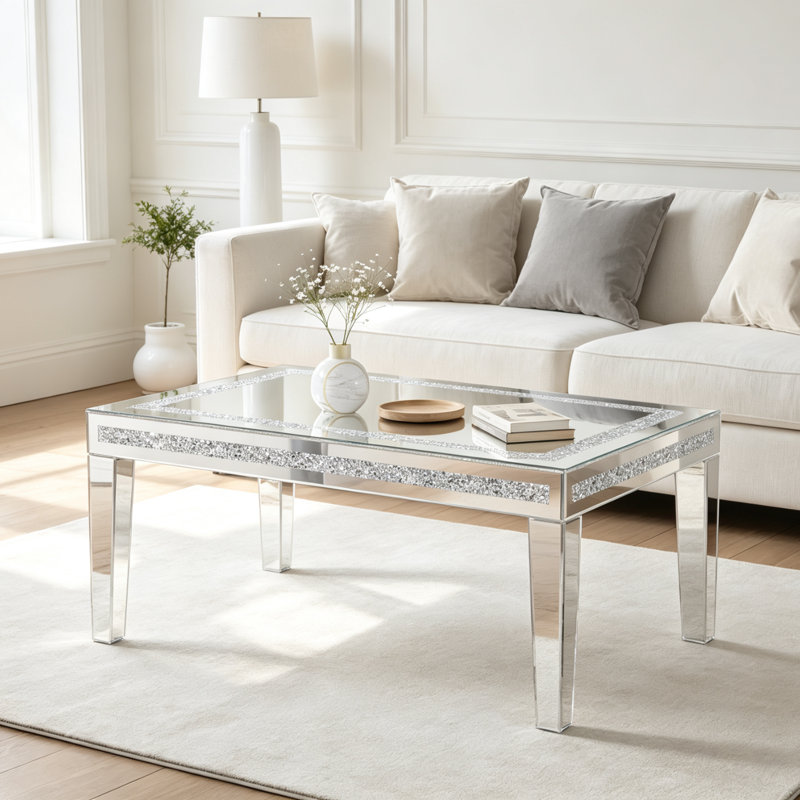 Table basse rectangulaire en verre miroir