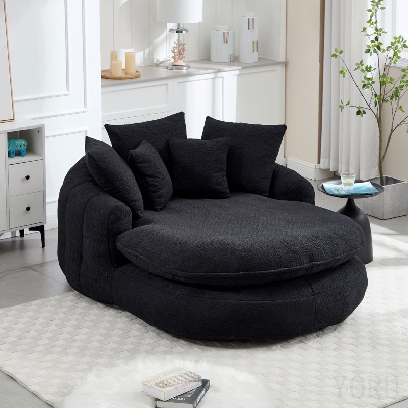 Canapé surdimensionné ovale rembourré avec coussin à billes, canapé paresseux avec 3 grands coussins et 2 petits coussins, dossier enveloppant pour adultes, canapé à billes en tissu chenille