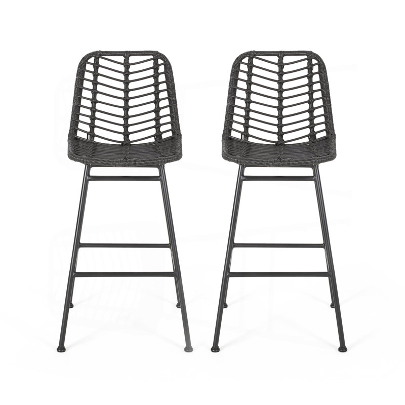 Outdoor Wicker Barstools (Set Of 2), Black