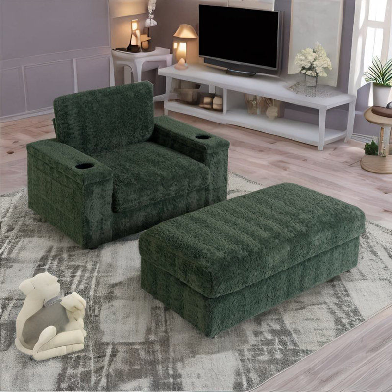 Canapé avec repose-pieds avec rangement, Vert