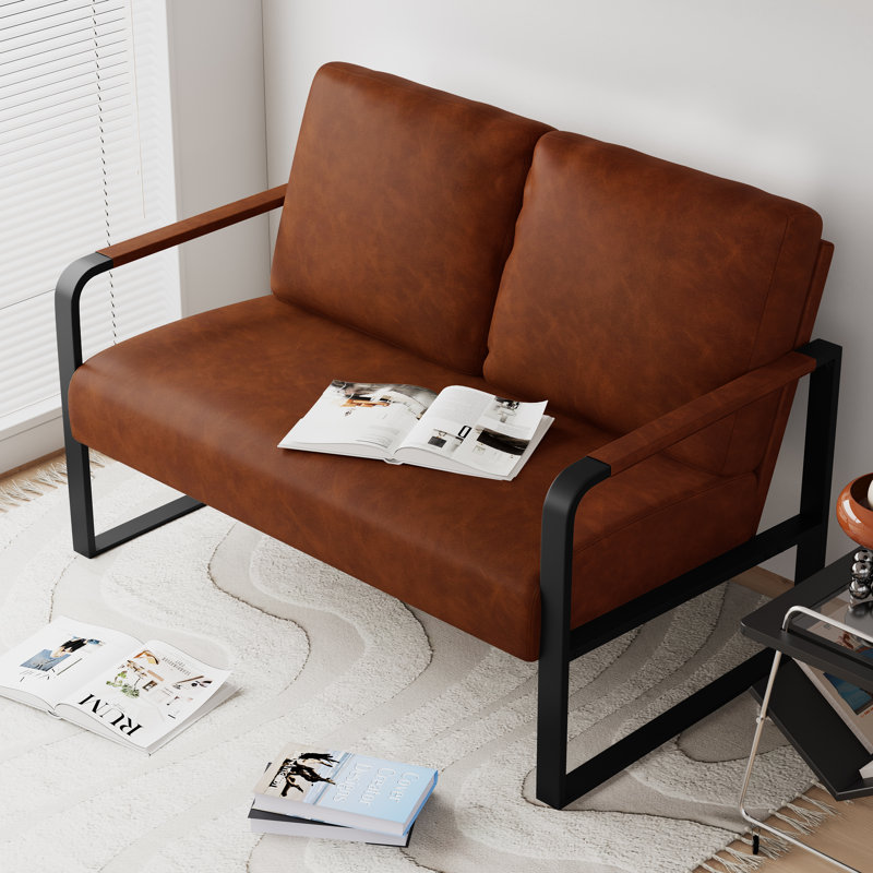 Azita 49'' Faux Leather Loveseat, Brown, Black