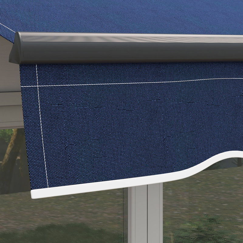 Auvent rétractable de 10 pi x 8 pi, parasol de patio à commande manuelle. Tissu 280 g / m², structure en aluminium massif. Bleu pour la terrasse, le balcon, l'ajustement de la cour. Fabrication protégée.