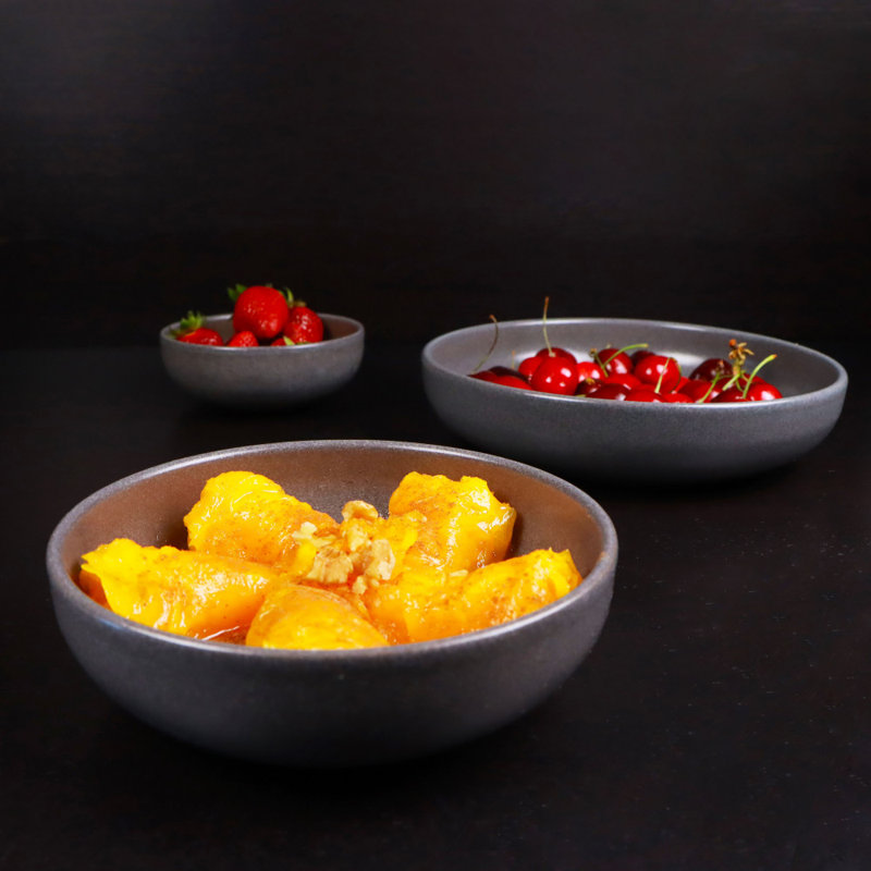 Habraham 4 Piece Stoneware Individual Bowl 16cm, Beige/Grey