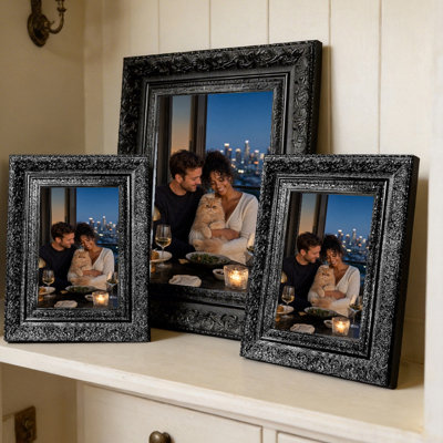 Black 3 PCS Ornate Picture Frame for 5" x 7" Photos and Office Shelf Styling
