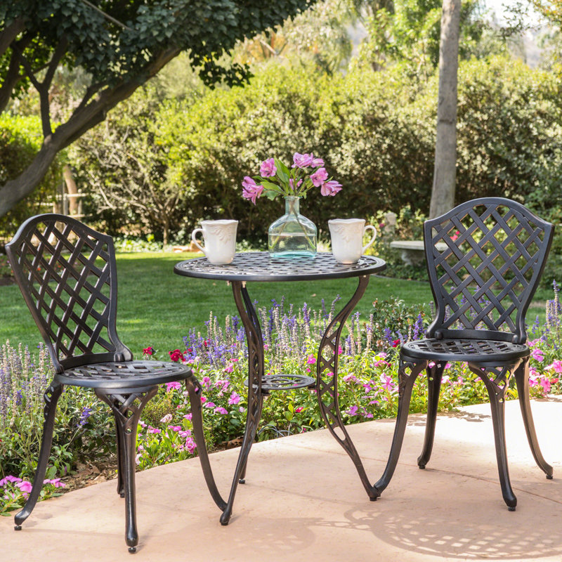 Metal Bistro - Black. Classic Patio Furniture With Curved Frames. Legs & Table. Aluminium, For Backyard Dining Aluminium Black, Modern Outdoor Look. Frames, 23.01 In. D X 27.17 H, 33.46 Lb. For