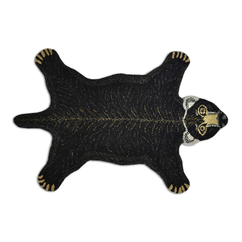 Tapis noir en laine touffeté à imprimé animal Sandon, Nouveauté 2 pi x 3 pi