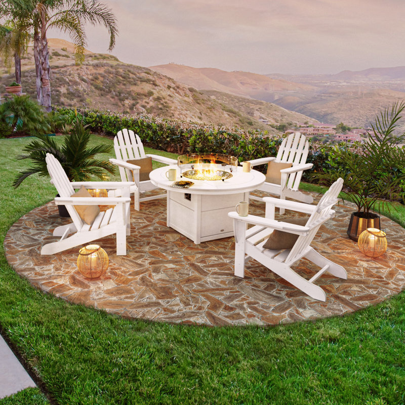 Classic Adirondack 5-Piece Conversation Set with Fire Pit Table, Teak