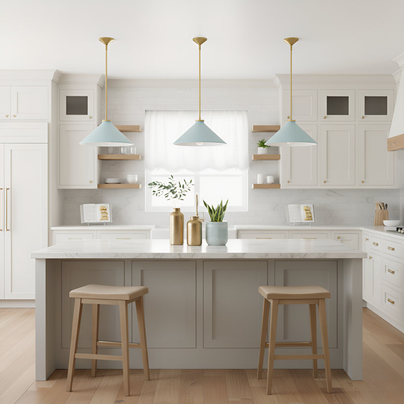 Luminaire suspendu 1 lumière avec abat-jour Bradbury, Bleu pâle