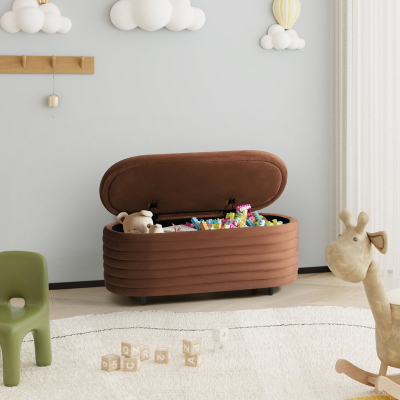 Banc de rangement rembourré en polyester Farrah, Brun, H 18,1 po x l 42,5 po x P 17 po