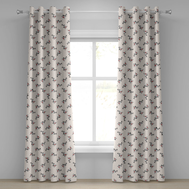 East Urban Home Shark Grommet Curtain Decorative 2-Panel Window Drapes, 50", Grey Red Cream, 50" W x 108" L