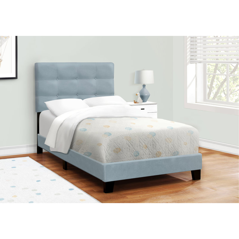 Structure de lit simple en velours bleu pour une chambre à coucher glamour