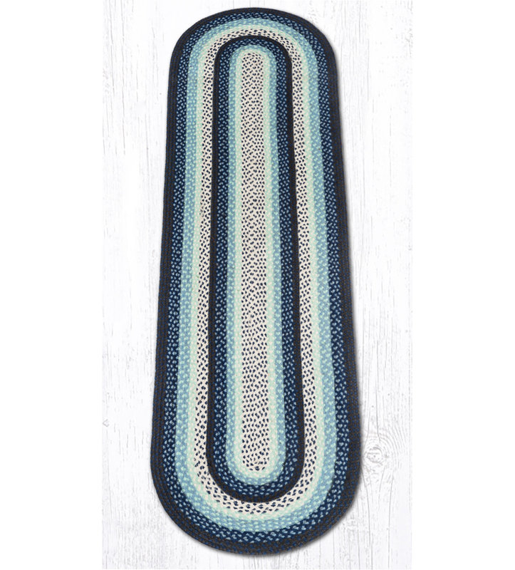  Oval Braided Rug Blueberry & Cream Hand-Woven Jute Rug for Rustic Farmhouse Decor, Oval Runner 2' x 8'