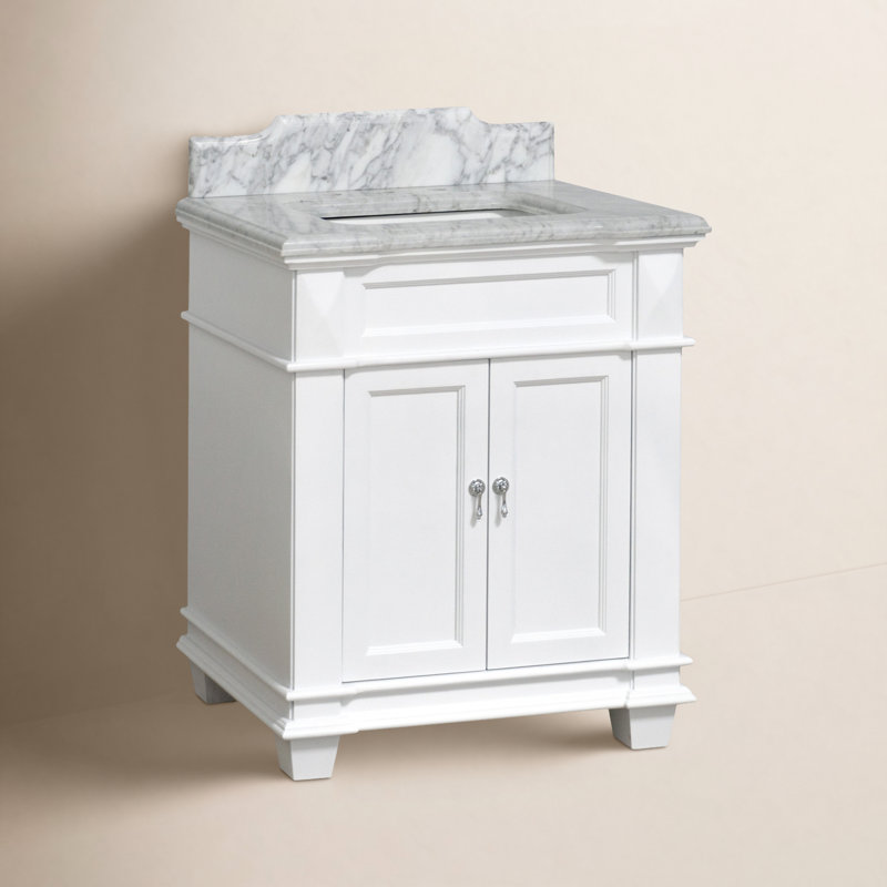 Aoibhin 30'' Single Bathroom Vanity with Top, White, Carrara Marble