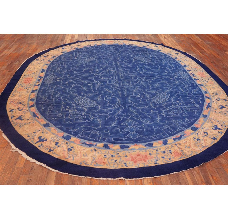 1920s Blue Dragon Cloud Band Antique Oval Chinese Peking Carpet 8'2" x 9'10" Rug