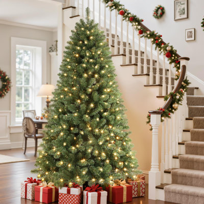 7ft Prelit Premium Artificial Hinged Classic Spruce Christmas Tree with Pre-lit 300 Warm White Lights, 1076 Branch Tips and Foldable Stand, Perfect Choice for Xmas Decoration, 7 FT