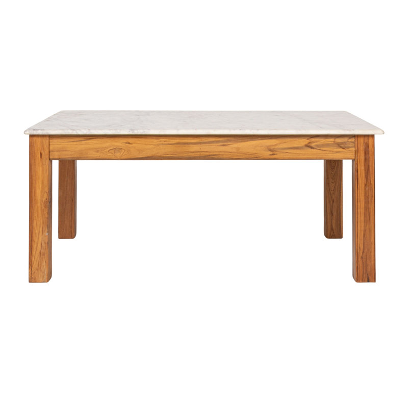 Rectangular Teak and Marble Coffee Table, Natural