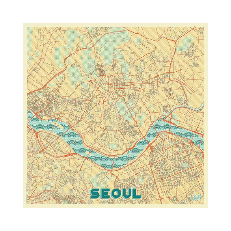 Seoul Retro Urban Blueprint Map 1 Piece Wrapped Canvas Wall Art, 45.72 cm H x 45.72 cm W x 1.91 cm D