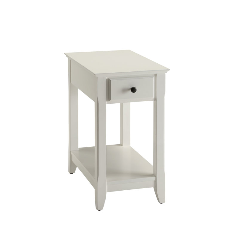 Table rectangulaire avec rangement ouvert et tiroir en finition blanche
