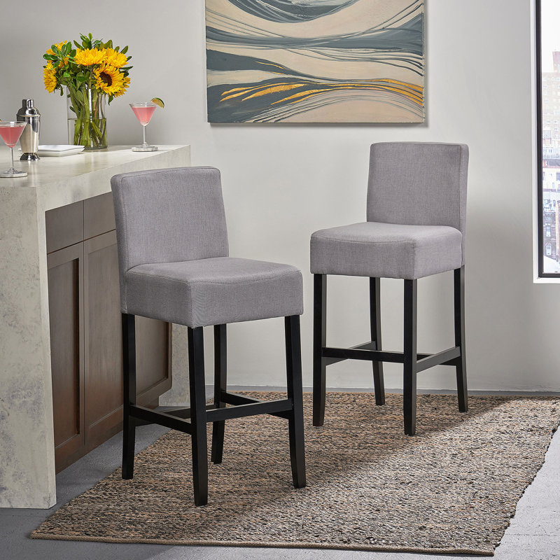 Tabouret de bar 30 pouces en tissu avec structure en bois massif (ensemble de 2), Gris