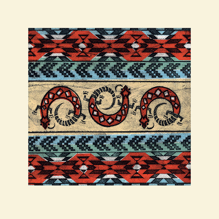 Tribal Lizards - Print on Canvas, 60cm W x 60cm H, Paper