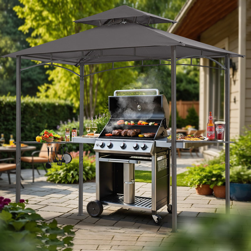 Pavillon de jardin à deux niveaux avec lumières DEL l 8 pi x P 5 pi, Gris foncé