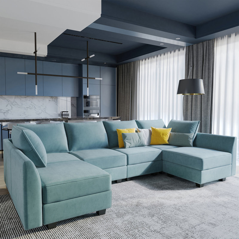 Canapé modulaire en U Coss, 100% polyester gris bleuâtre