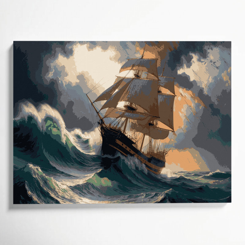 Nautical Traditional Maritime Black Canvas Wall Art, 16" H x 20" W