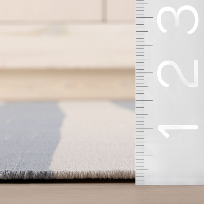 Banks Stripe Swedish Blue Handwoven Indoor/Outdoor Rug, Runner 2'6" x 8'