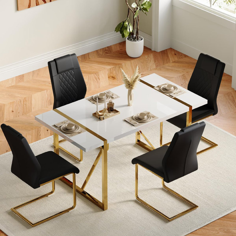 Ensemble de salle à manger rectangulaire L 31,5 po x l 55,12 po Minday, 5, Doré, Noir et or