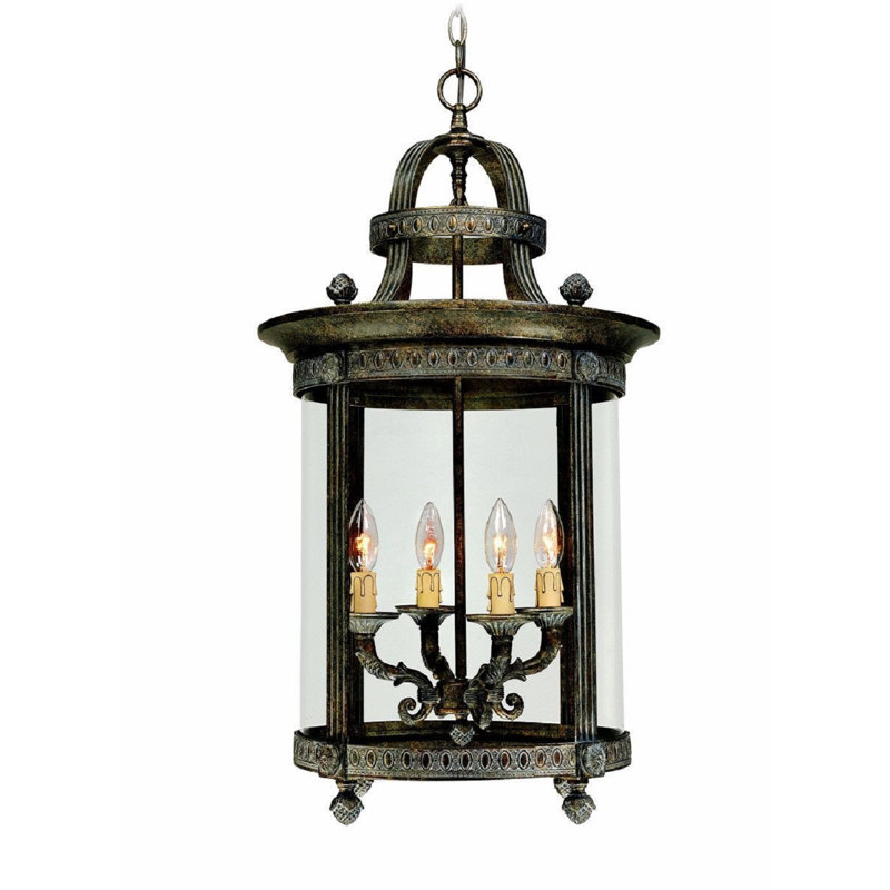 Lanterne intérieure suspendue à 4 lumières en bronze français One Allium Way® de la collection Chatham