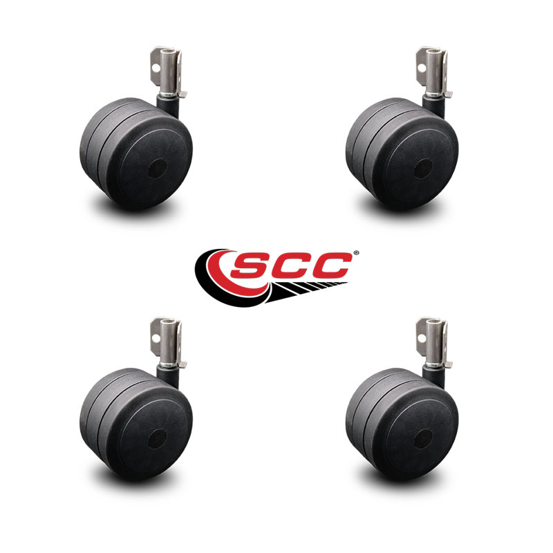 4 Inch Grey Soft Twin Wheel Caster with Inside Mount Set Service Caster, Black