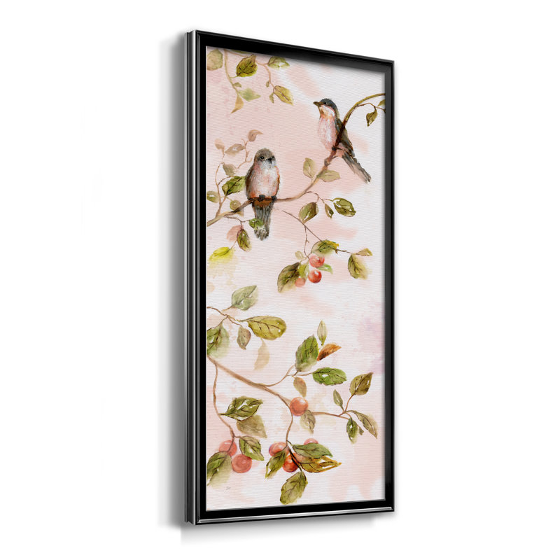 «Blush Birds I», peinture sur toile encadrée, Toile avec cadre noir, H 14,5 po x l 26,5 po x P 1,5 po