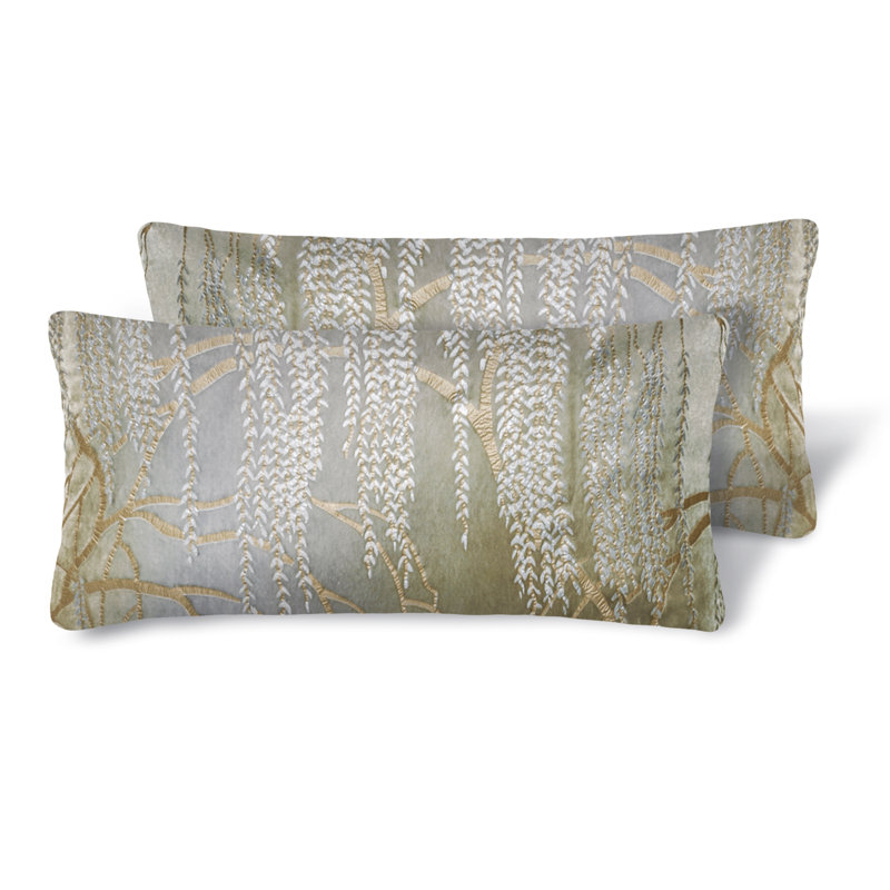 Willow Metallic Rectangular Velvet Pillow Cover & Insert, Robin's Egg, Rectangle 7"H x 15"W