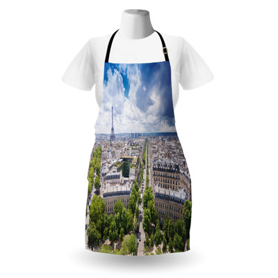 Tablier East Urban Home Tour Eiffel unisexe, vue aérienne Paris, taille adulte, bleu pâle, crème et vert