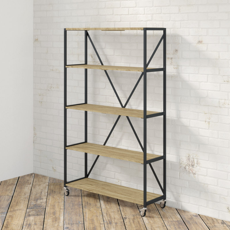 Bradbury 195cm H Iron Etagere Bookcase, H195 x W60 x D40cm, Black/Brown