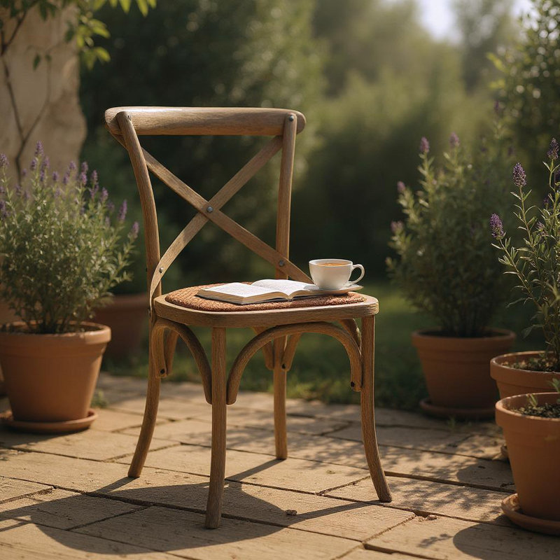 Arnulfo Cross Back Dining Chair, Hand-Finished Distressed Design, Stylish and Comfortable Seating for Any Room, Natural, 1