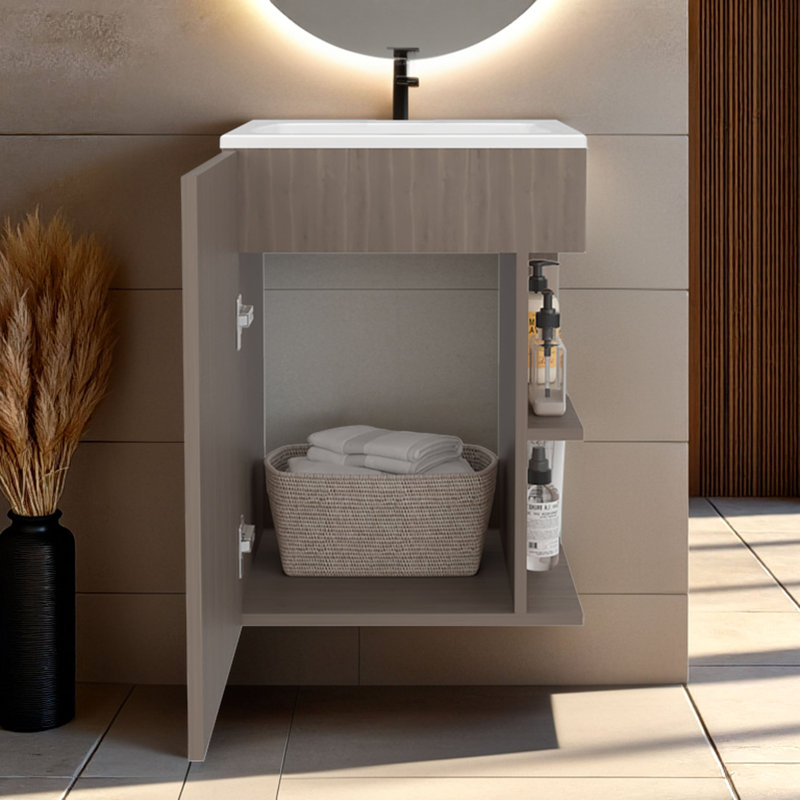 Armoire de salle de bain à 2 tablettes avec porte simple, Chêne blanc