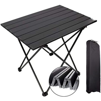 Table de camping pliante Portable Table d'appoint en aluminium Sac de transport léger Plage de plein air Randonnée Pique-nique Barbecue Cuisine Cuisine Noir Moyen