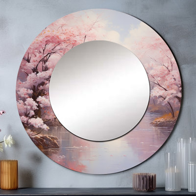Pink Cherry Blossom Romantic Impression IV - Cherry Blossom Round Mirror 36 Inch