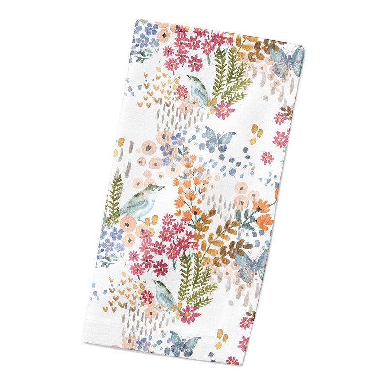 Eirys Cotton Floral Square Napkin, White/Pink/Blue
